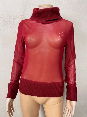 Pull col roulé top ajouré burgundy 36