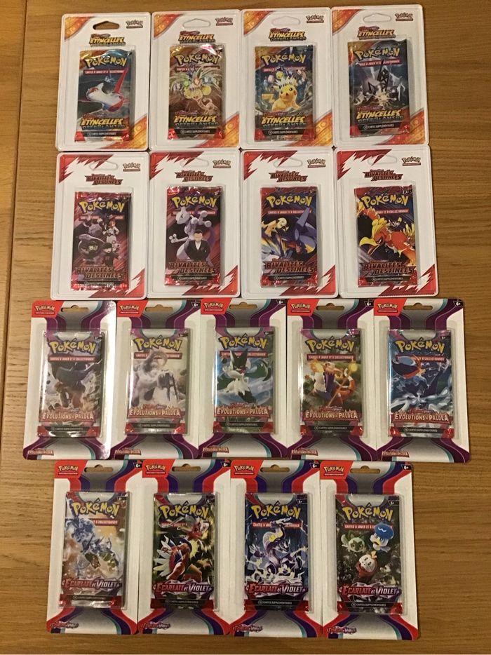 Lot 17 boosters blisters cartes Pokémon artset Étincelles déferlantes rivalités destinées évolutions à paldea - photo numéro 2