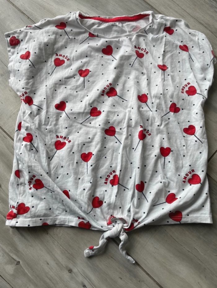 Tee-Shirt fille T 10 ans Vert Baudet blanc avec cœurs rouges