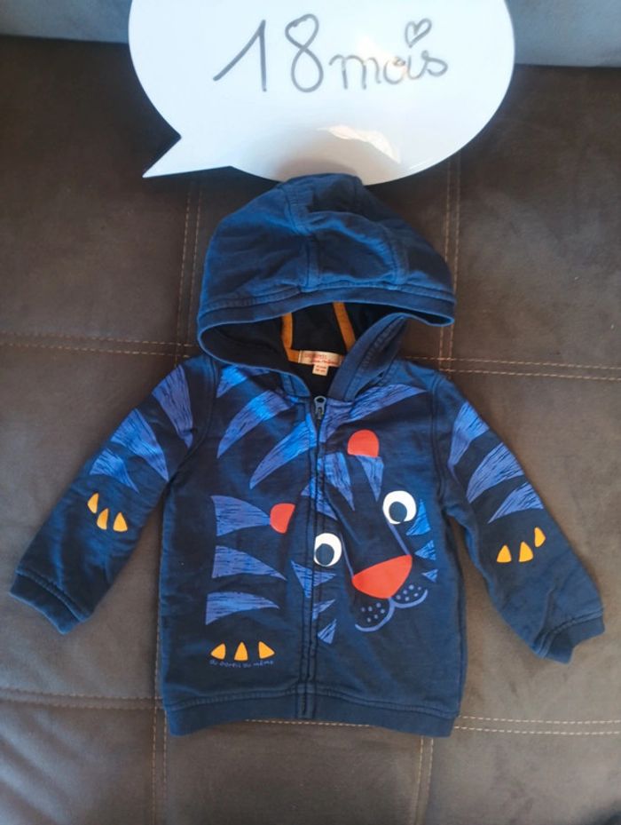 Gilet veste zippée avec capuche Garçon 18 mois tigre Dpam - photo numéro 2