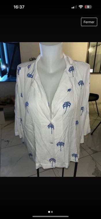 Chemise femme taille L bleu et blanche motif palmier marque H&M
