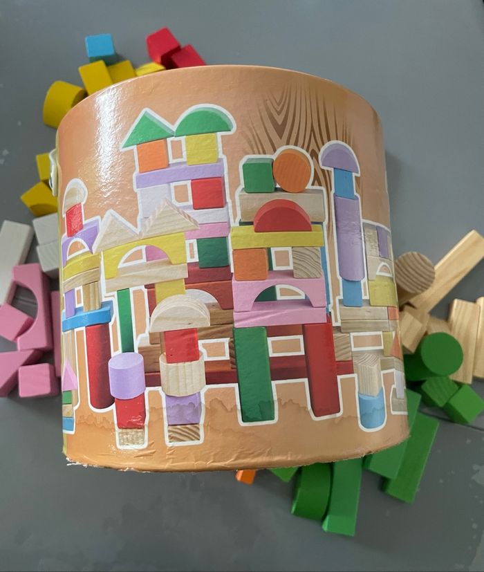Baril de Jeu de construction Maxi Toys pièces en bois colorées - photo numéro 9