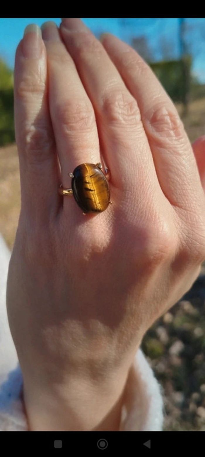 Bague Instinct Royal 💫Bague P/Or 24 Carats et Œil de Tigre AAA - photo numéro 4