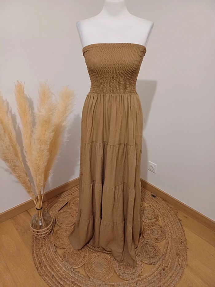 Robe longue beige smockée taille S/M/L 36/38/40