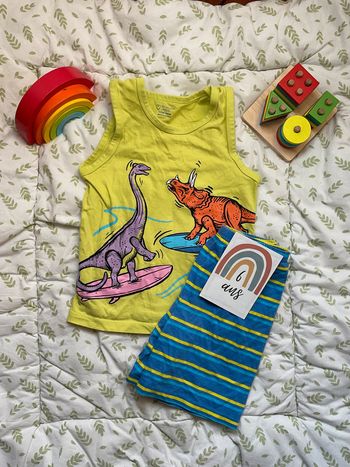 pyjama short et débardeur vert et turquoise 6/7 ans primark