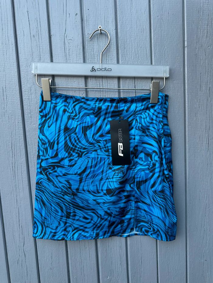 Jupe légère fluide fine bleu noir imprimé été