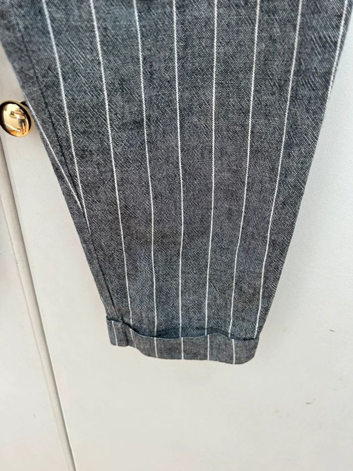 Pantalon en coton et en lin gris à rayures blanches - bershka M - photo numéro 4