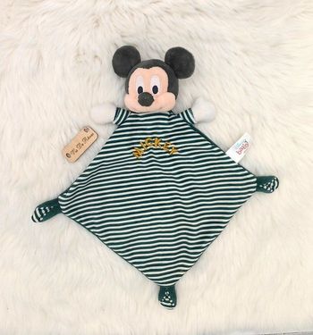 Doudou plat Mickey rayé vert et blanc Disney Baby