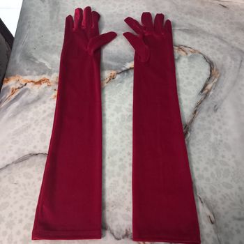 Paire de gants longs en velours extensible coloris rouge