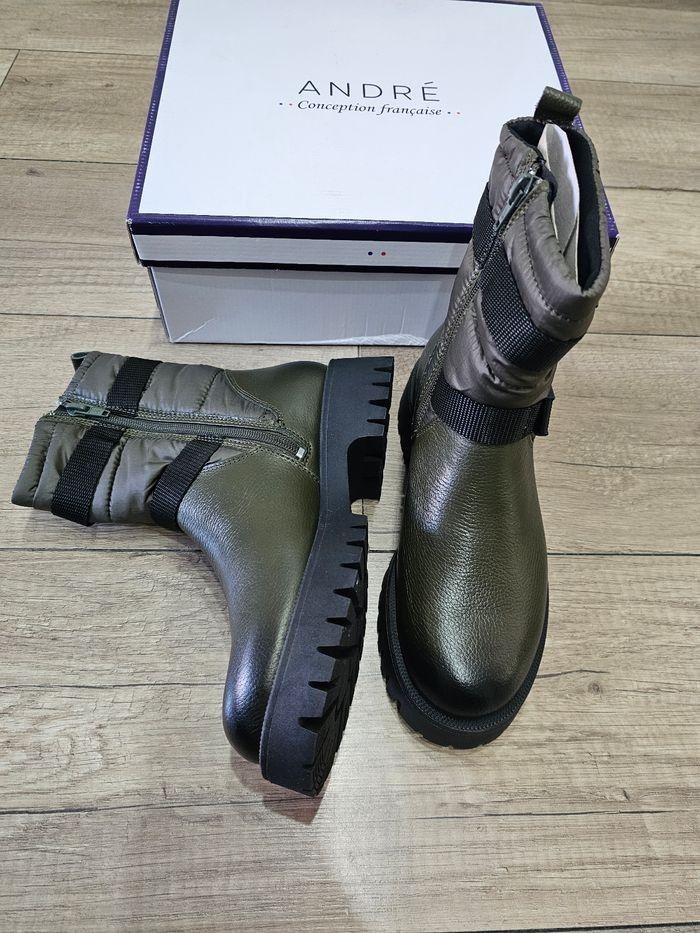 Magnifiques bottines fille en cuir, kaki, pointure 36, marque André - photo numéro 6