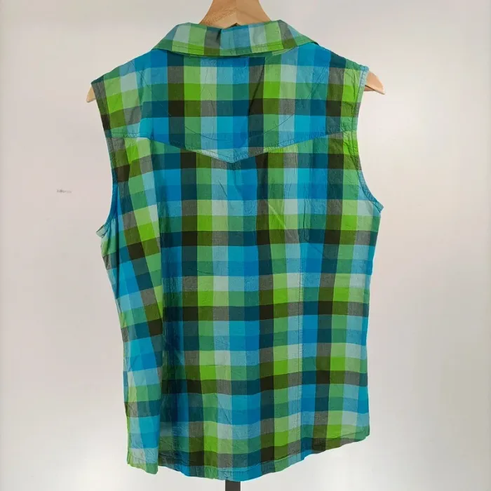 Chemise sans manche à carreaux bleu/vert - T44 - A037 - photo numéro 5