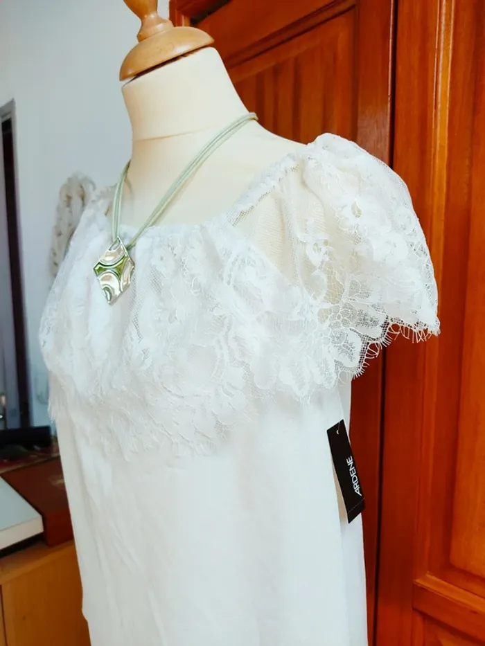 Haut blanc femme dentelle neuf 38 M Ardene style Vintage - photo numéro 6