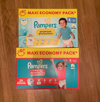 2 maxi pack Pampers taille 5 : premium protection + pants 
