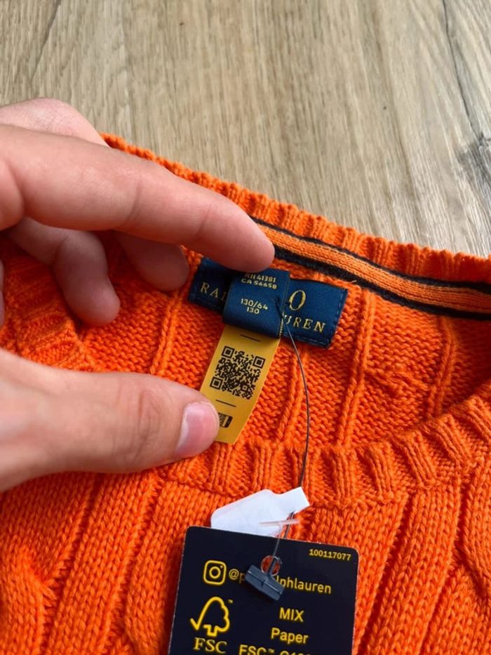 Pull Torsadé  Ralph Lauren Orange 7ans - photo numéro 3