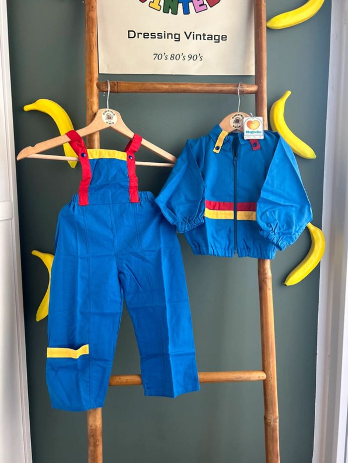 Salopette vintage color block + veste 18M - photo numéro 2