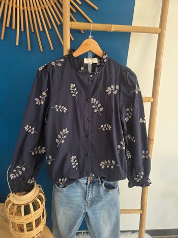 Blouse bleue marine coton feuille taille S/M