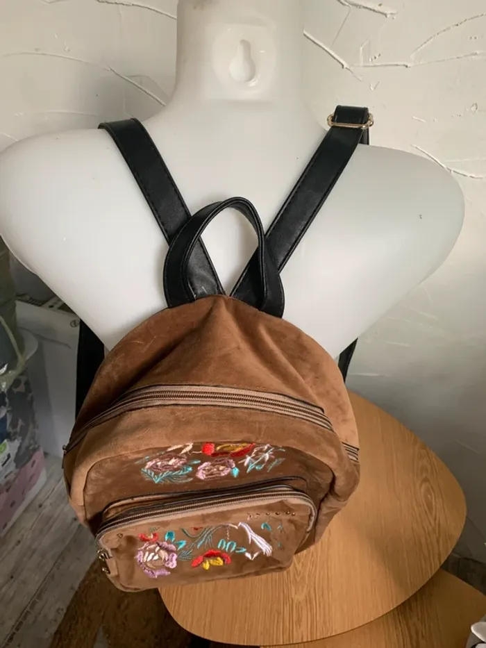 Mini sac à dos marron velours motif - photo numéro 3