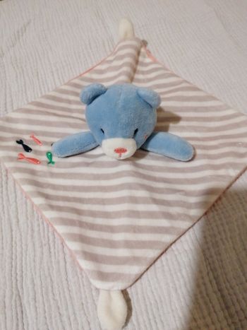 Doudou plat tête d'ourson bleu marque super u
