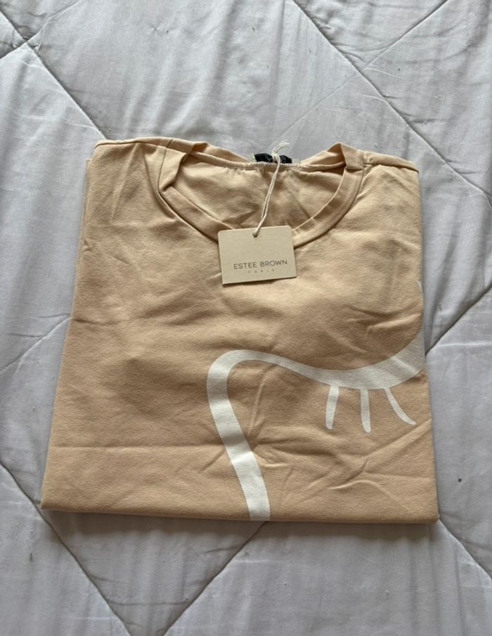 T-shirt femme beige motif arty œil bouche neuf taille unique Estee Brown Paris - photo numéro 3