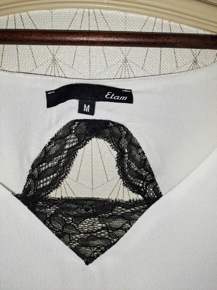 Jolie blouse femme etam M tbe noir et blanche sexy tbe 1 micro trou réparé - photo numéro 3