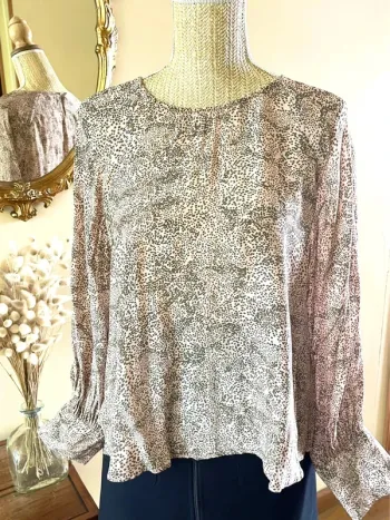 Sublime blouse manche longue fluide mango taille XL rose à motif