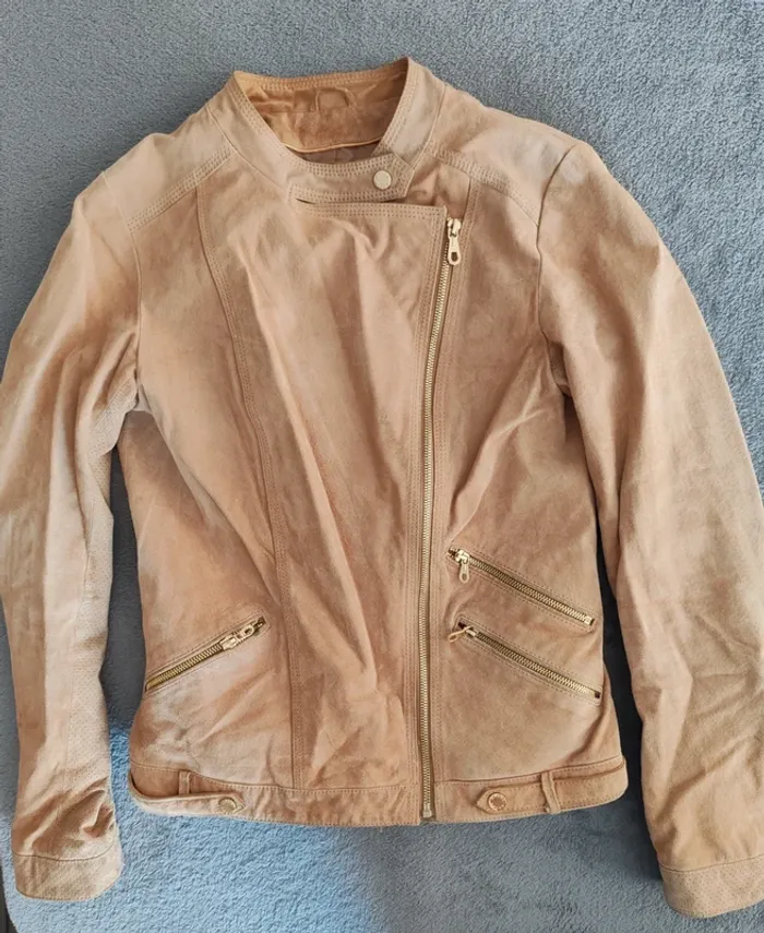 Veste biker en cuir velours Salsa Femme Leather  – Taille S (36)