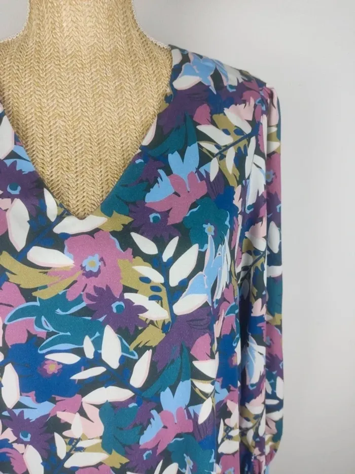 Robe mi-longue manches longues motifs fleuris multicolores taille 42 Ekyog - photo numéro 4