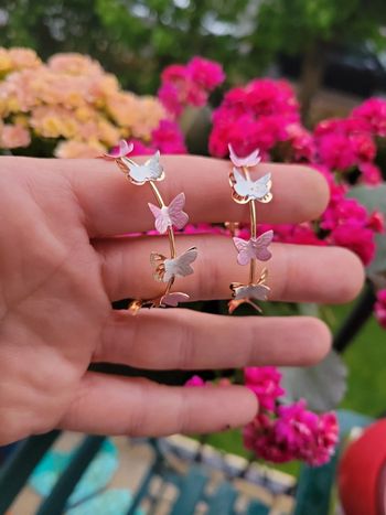 Clips papillon bicolore rose et blanc nacré