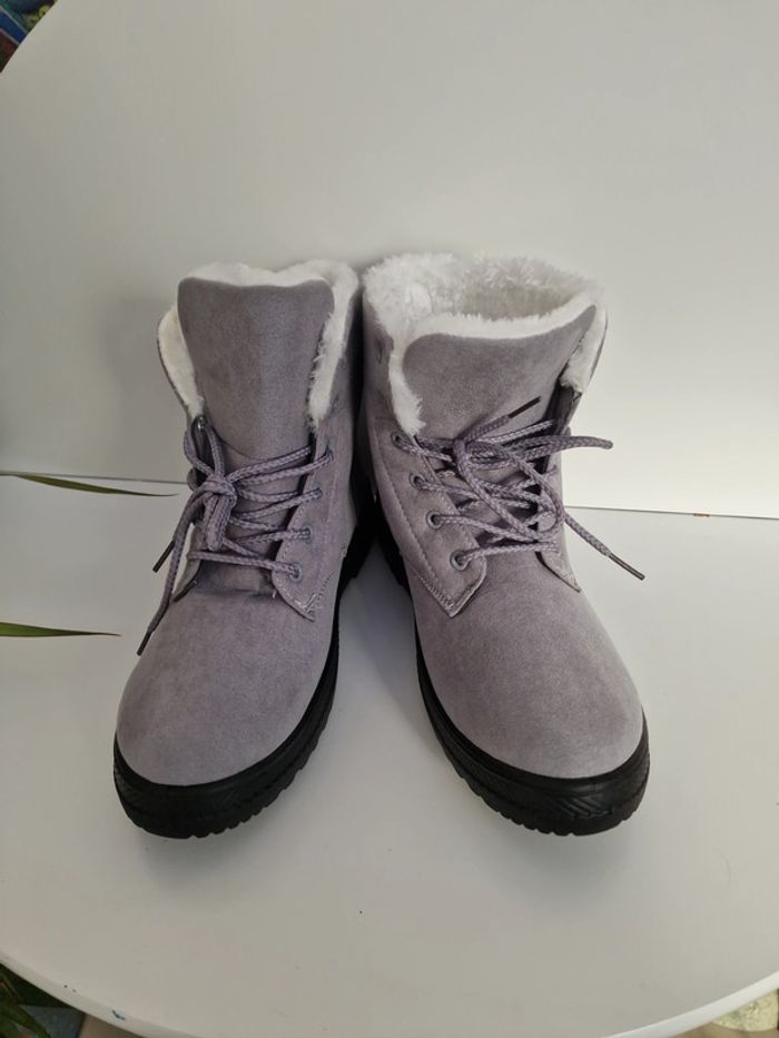 Bottines Grises Fourrure Blanche - photo numéro 2