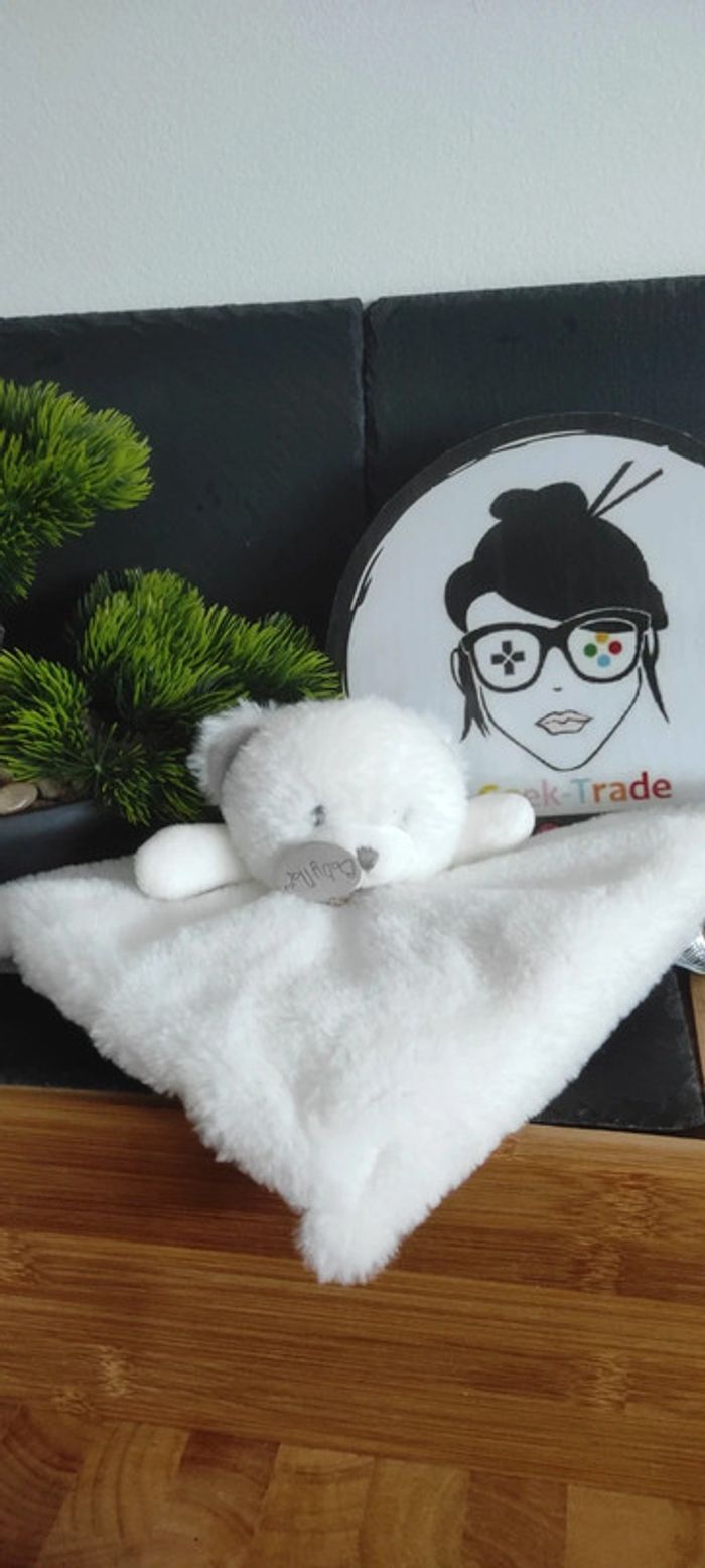 Doudou ours baby nat pap'ours blanc et gris BN0479 Fourrure