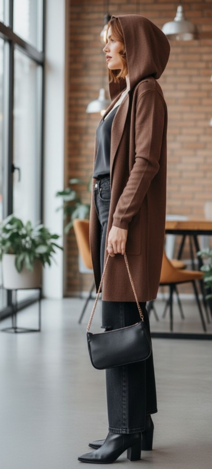 Cardigan gilet marron chocolat top tendance - photo numéro 2