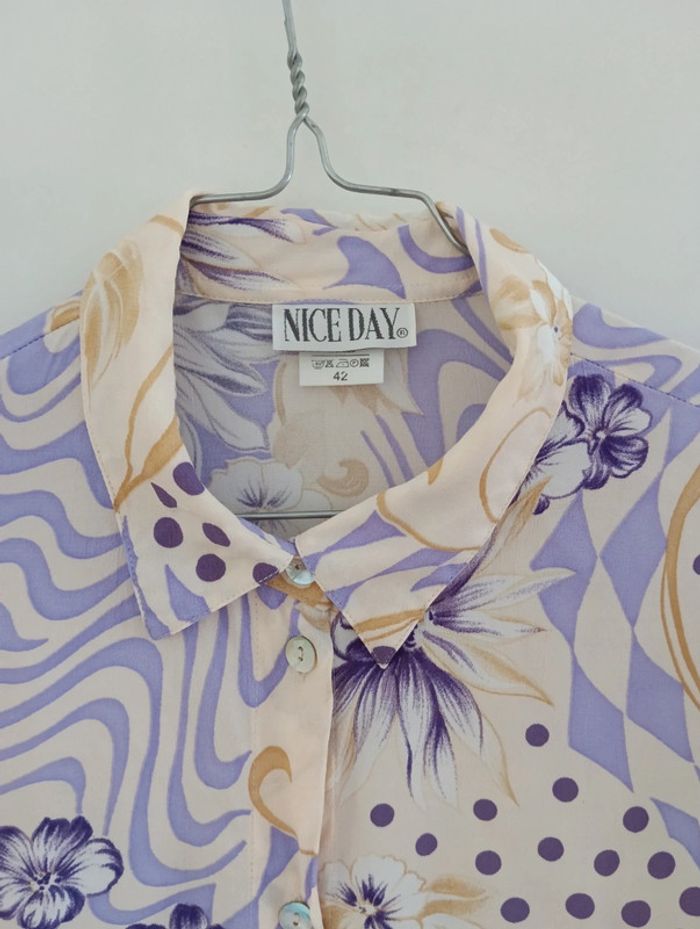 Chemise longue écrue et violette en viscose taille 42 - photo numéro 4