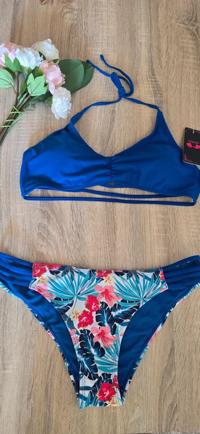 Maillot de bain 2 pièces blue fleurie taille XL