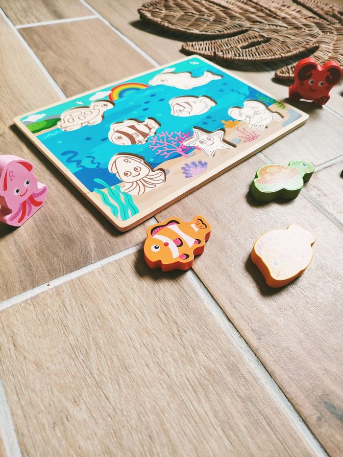 🐟Puzzle d'encastrement 3D les animaux marins en bois - photo numéro 2