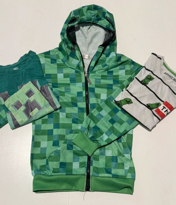 Lot Minecraft garçon – 8/10 ans – 2 t-shirts + 1 veste Creeper