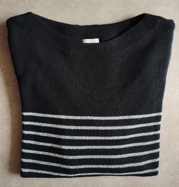 Pull noir rayé 3/4 Camaïeu 40