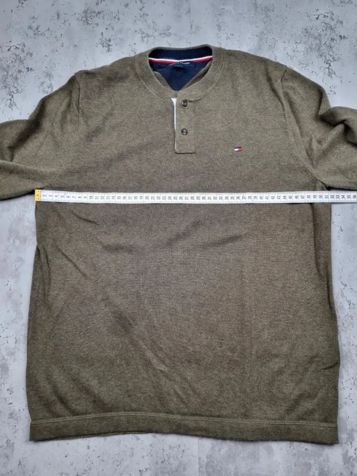 Pull 1/4 boutonné kaki Tommy Hilfiger – Taille M Homme (mesures en photos) - photo numéro 6