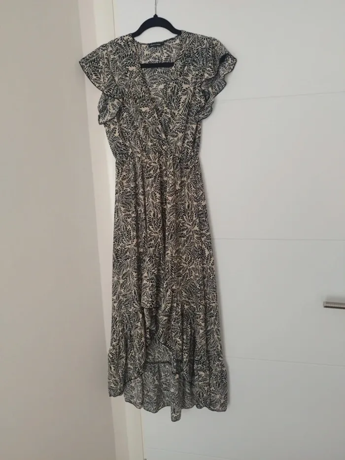 Robe d'été longue beige et noir + fil doré - Taille S