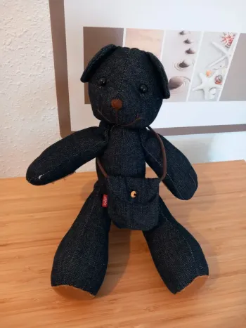 Peluche ours articulé Lewis tissus bleu jeans 👖 33cm