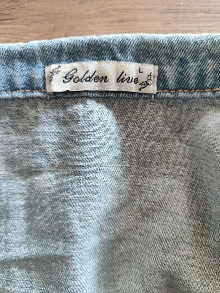 Veste en jean brodée Golden Live taille L - Un brin de bohème - photo numéro 4