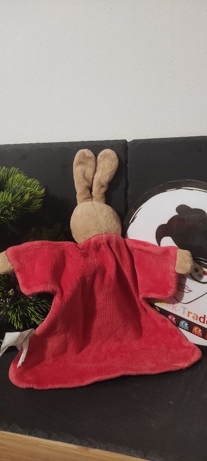Doudou plat lapin rouge abeille ancien vintage coccinelle marron Jaune - photo numéro 2