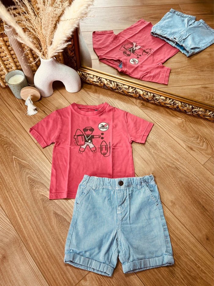 Taille 2 ans ensemble 2p été garçon Okaidi Obaibi rose bleu clair * sauveteur * 💙