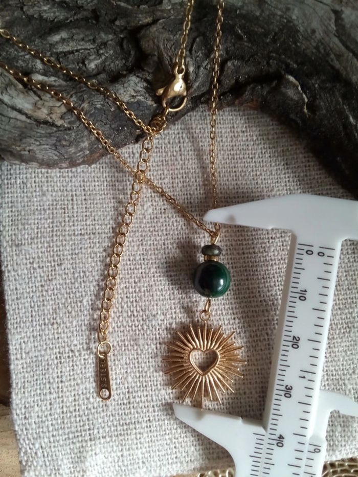 Collier coeur ensoleillé et véritable pierre de malachite - photo numéro 2