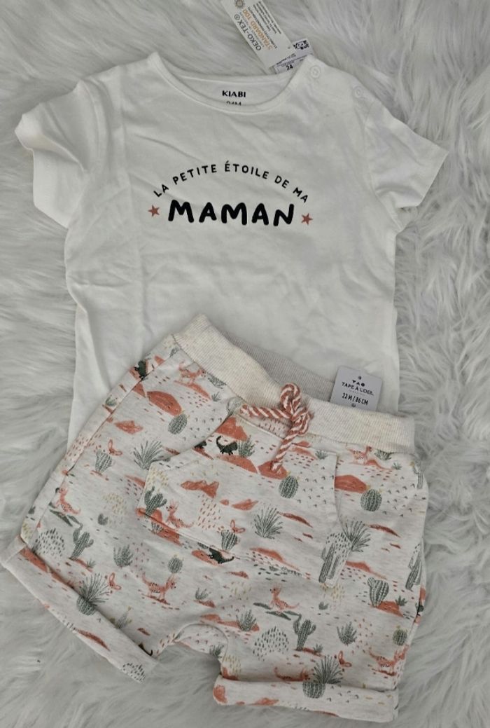 NEUFS (non portés)🏷🥰.😍💙🤩 short et teeshirt mc 23/24mois Garçon 🤩💙😍