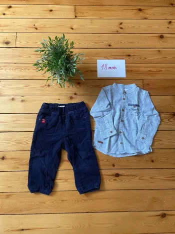 Lot pantalon velours et chemise 18 mois