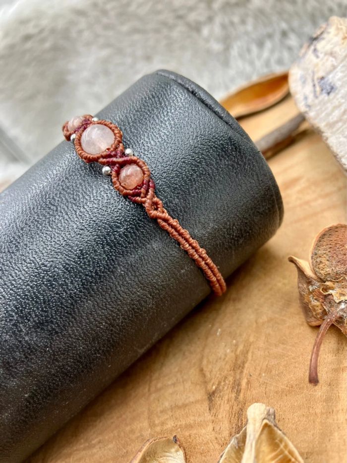 Bracelet macramé et acier inoxydable pierre Soleil et Quartz - photo numéro 2