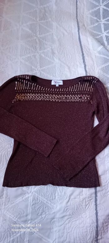 Pull de fêtes avec sequins et paillettes marron femme L Armand Thiery