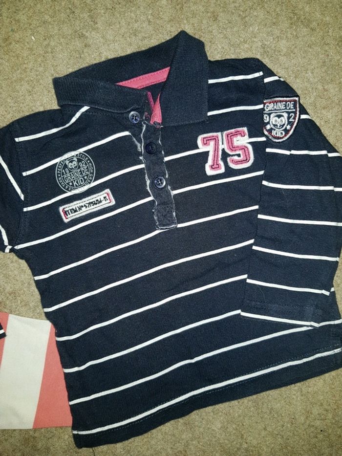 Lot de 2 tee shirts polos manches longues garçon 12 mois - photo numéro 3