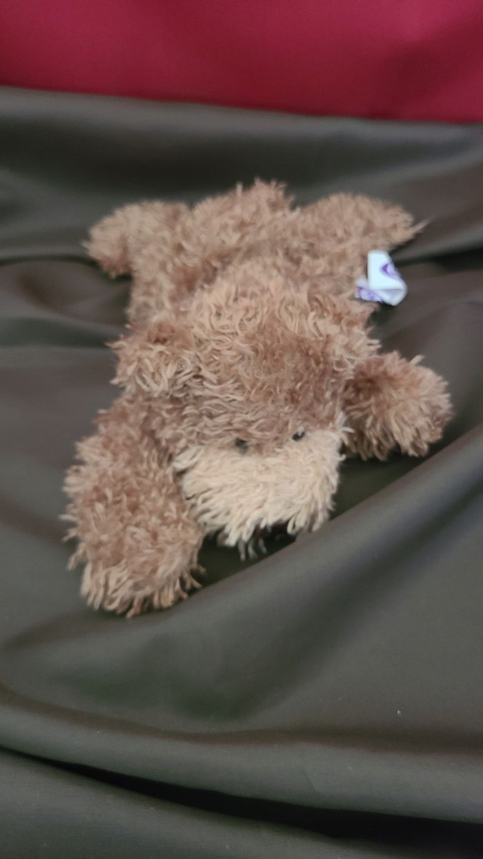 doudou ours chien marron beige microbilles couché mary meyer - photo numéro 2