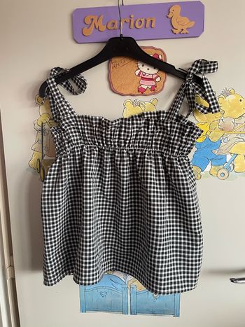 Top à bretelles à motifs vichy noir et blanc, taille S, marque H&M